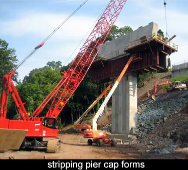 The formwork for the pier cap is being removed